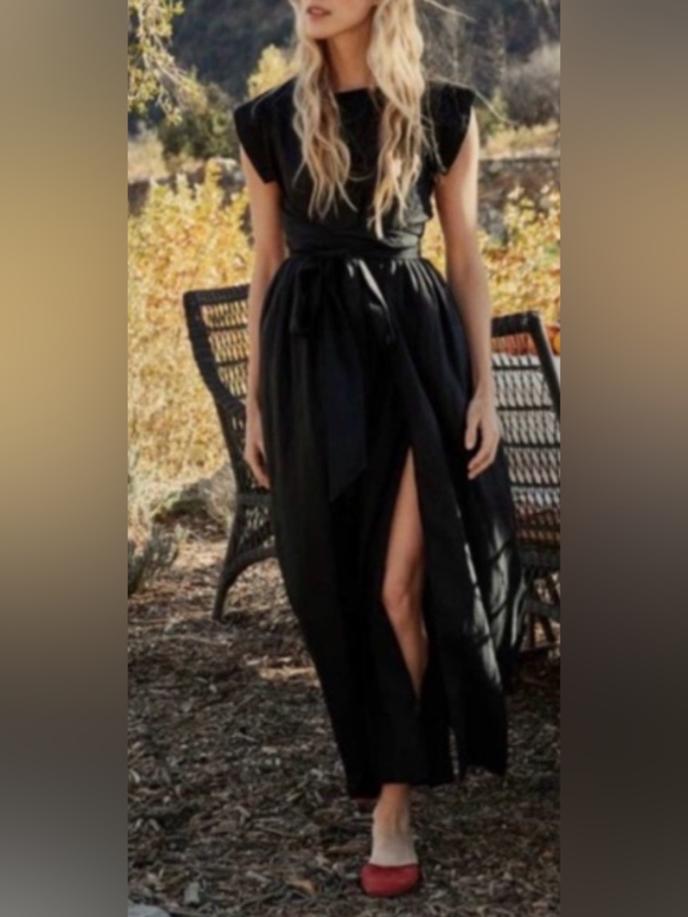 Doen Black Maxi Dress with Gathered Skirt
